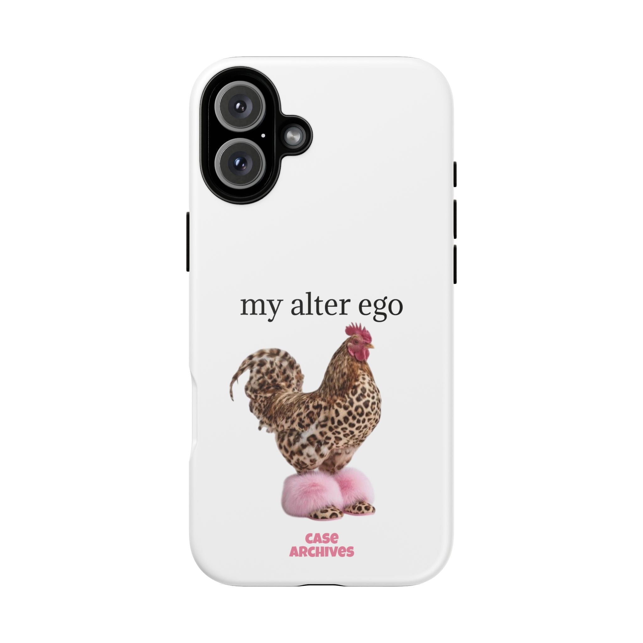Chicken with style  'My Alter Ego' Tough Phone Case — Funny Leopard Print Rooster on Pink Slippers