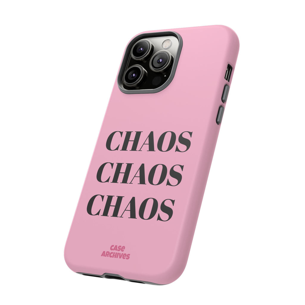 Pink "CHAOS" Phone Case — Bold Text Protective iPhone Cover