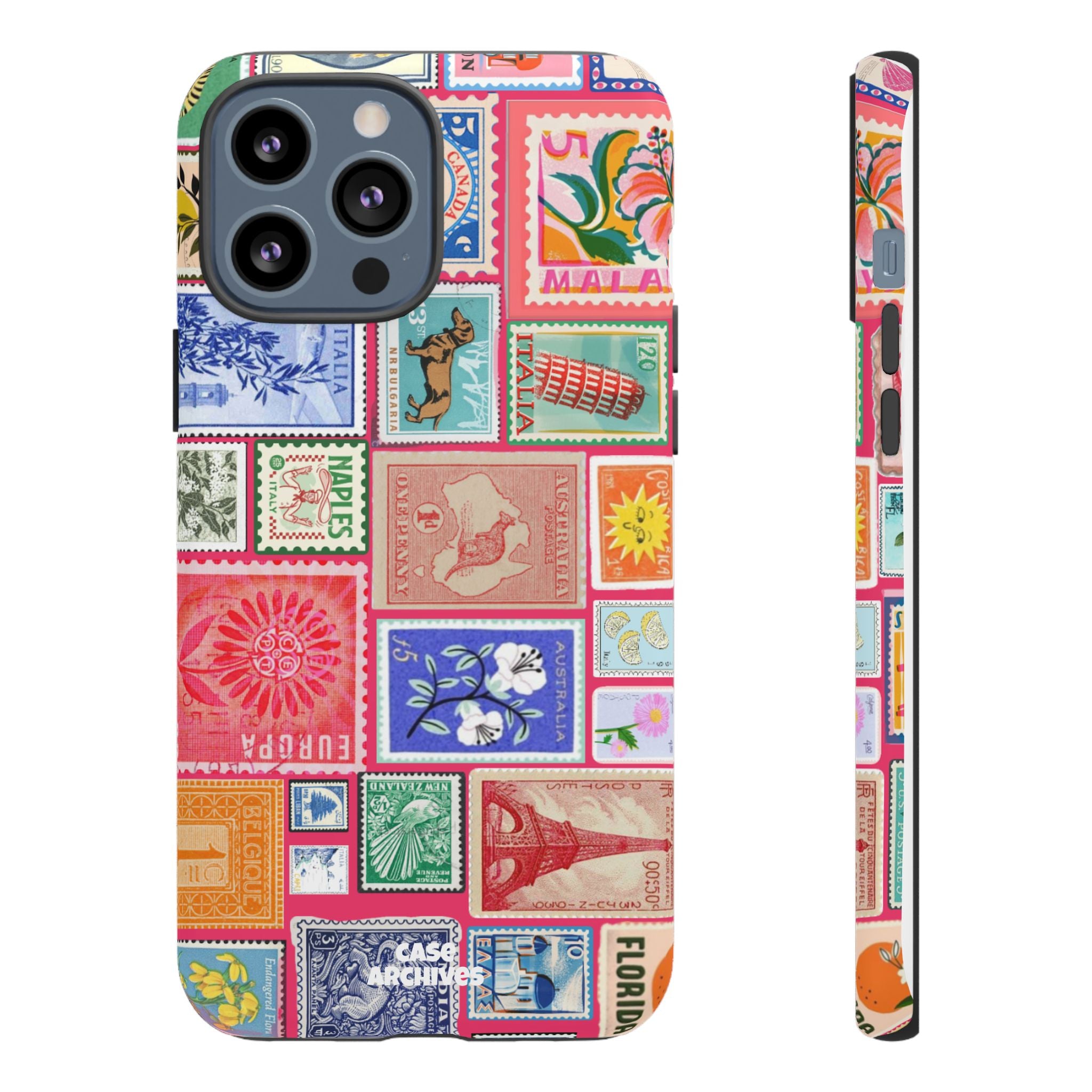Vintage Stamp Collage Phone Case — Colorful Retro Postage Design