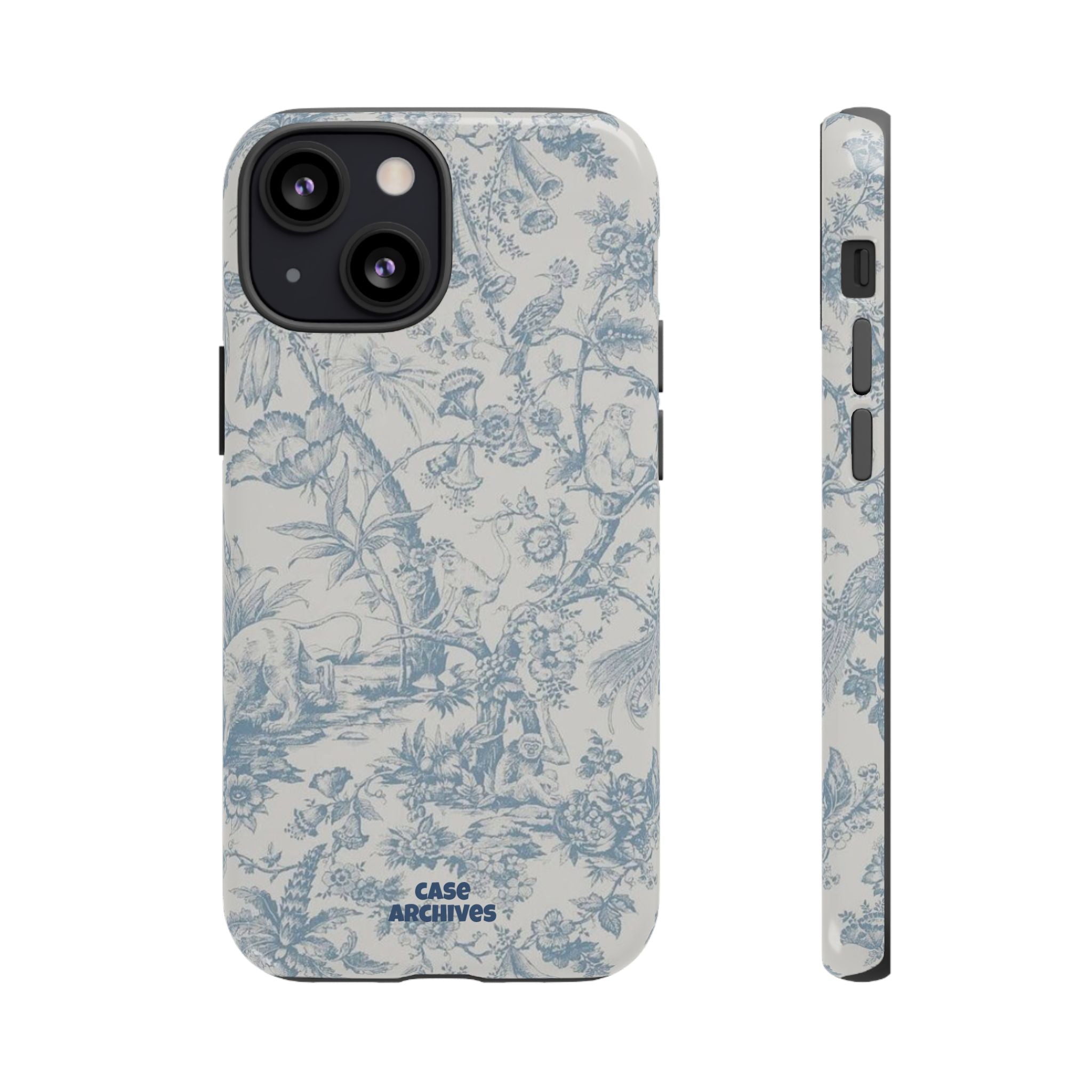 Toile Floral Tough Phone Case — Blue Vintage Botanical iPhone Protection