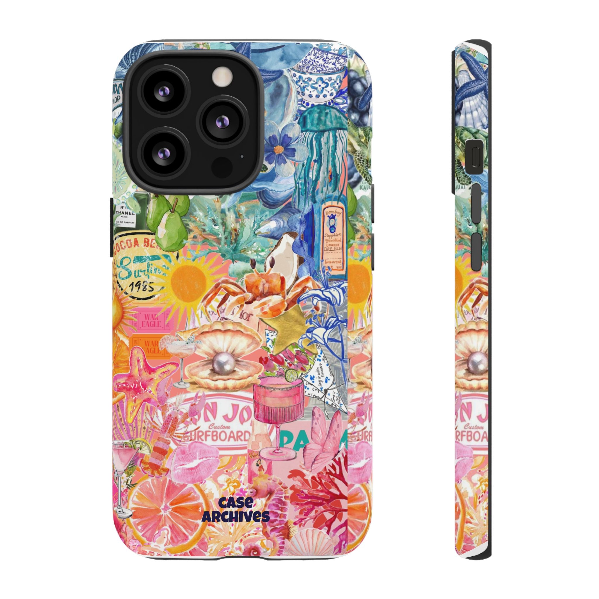 Colorful Collage Phone Case — Tropical Surf & Coastal Icons