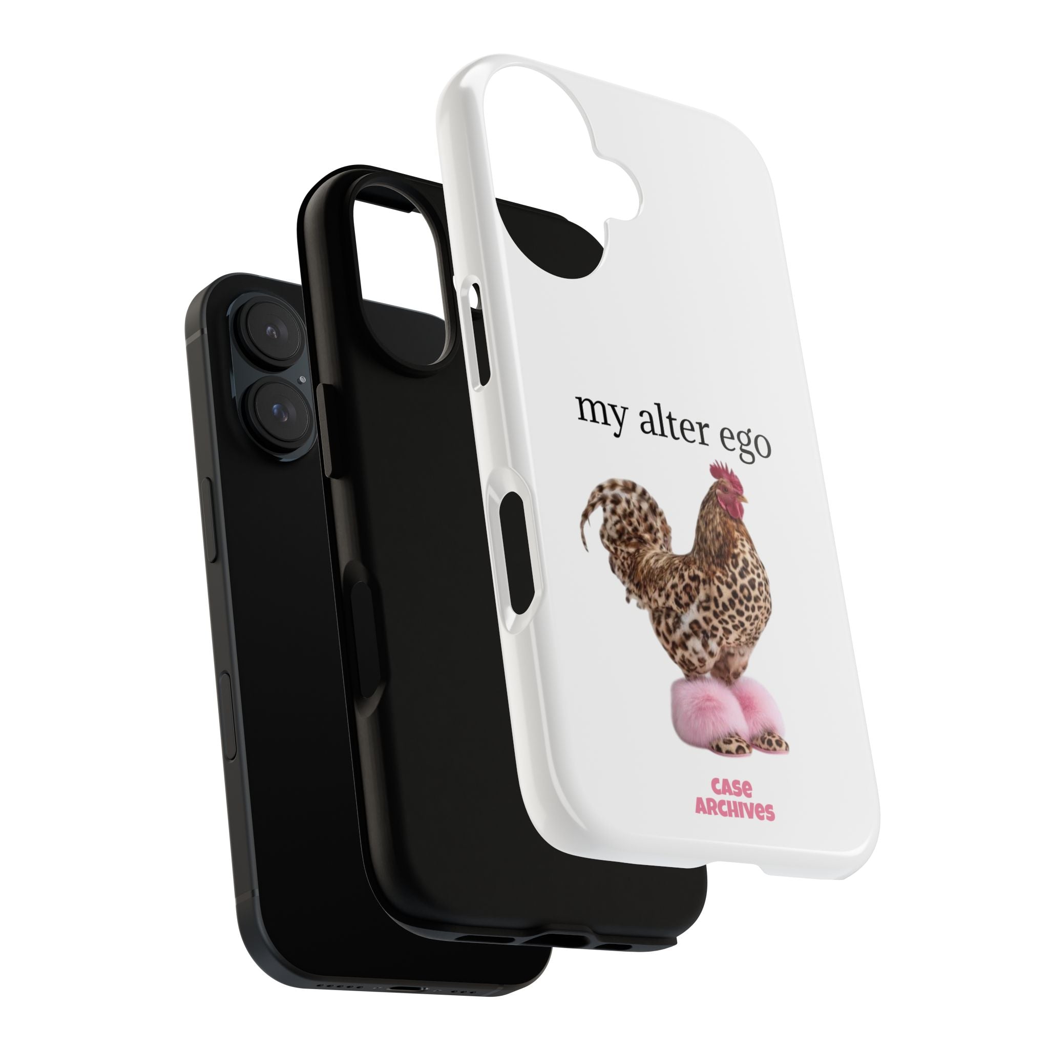 Chicken with style  'My Alter Ego' Tough Phone Case — Funny Leopard Print Rooster on Pink Slippers