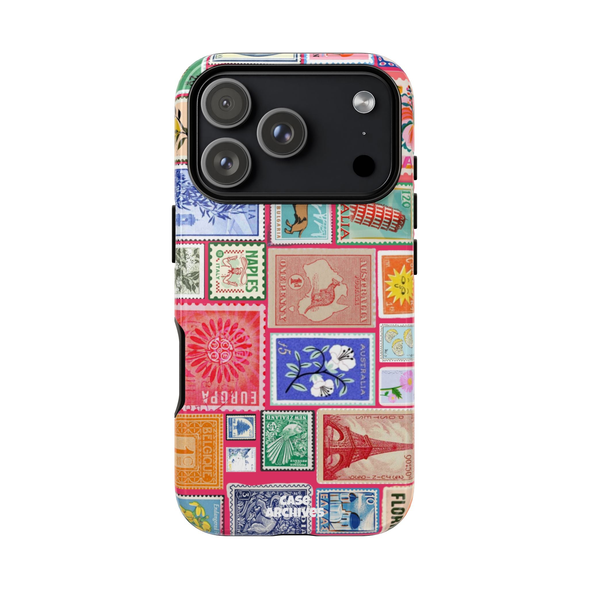 Vintage Stamp Collage Phone Case — Colorful Retro Postage Design