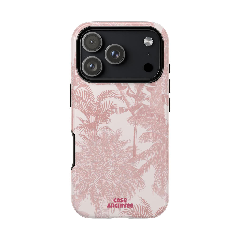 Pink Tropical Palm Tough Phone Case — Protective Floral iPhone Cover