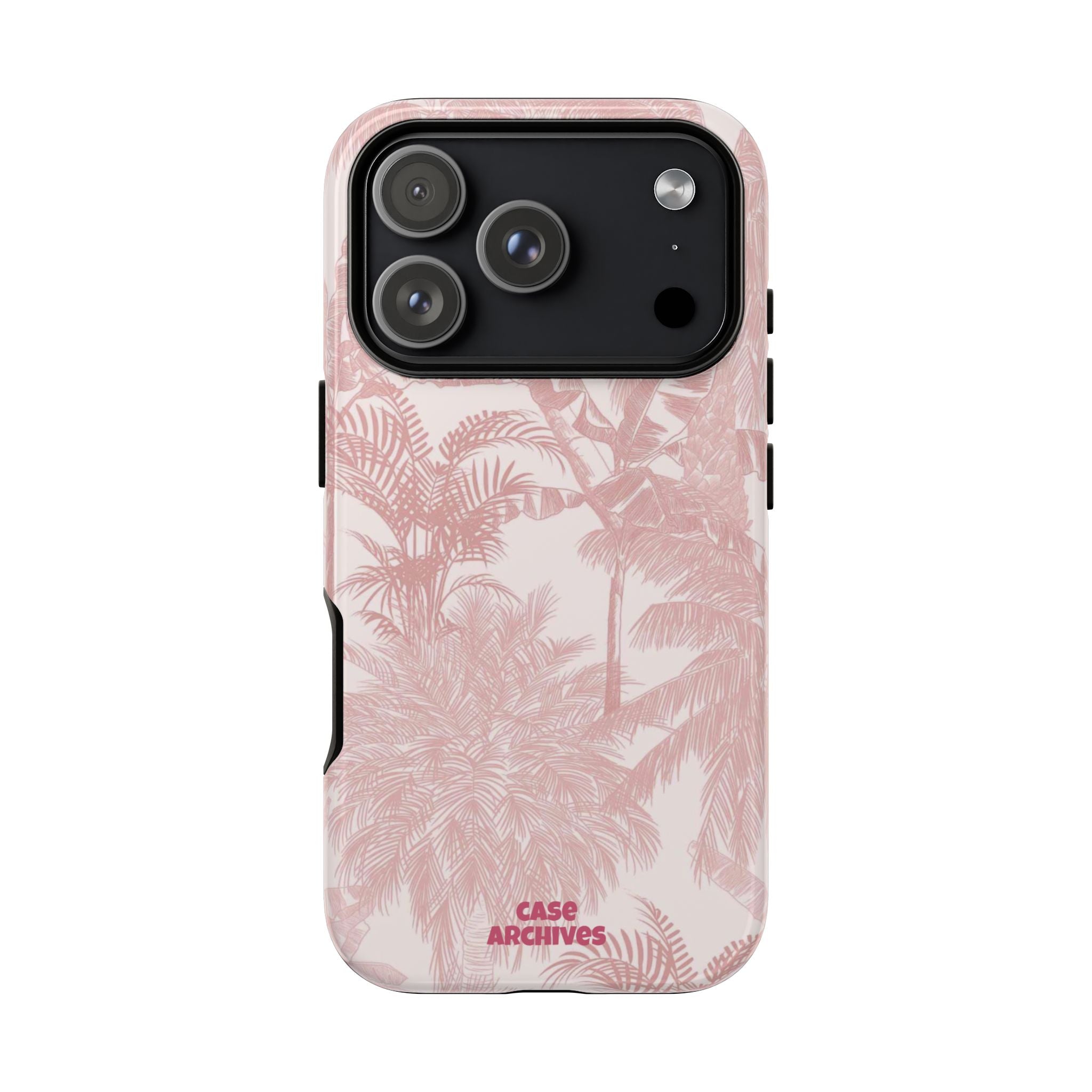 Pink Tropical Palm Tough Phone Case — Protective Floral iPhone Cover