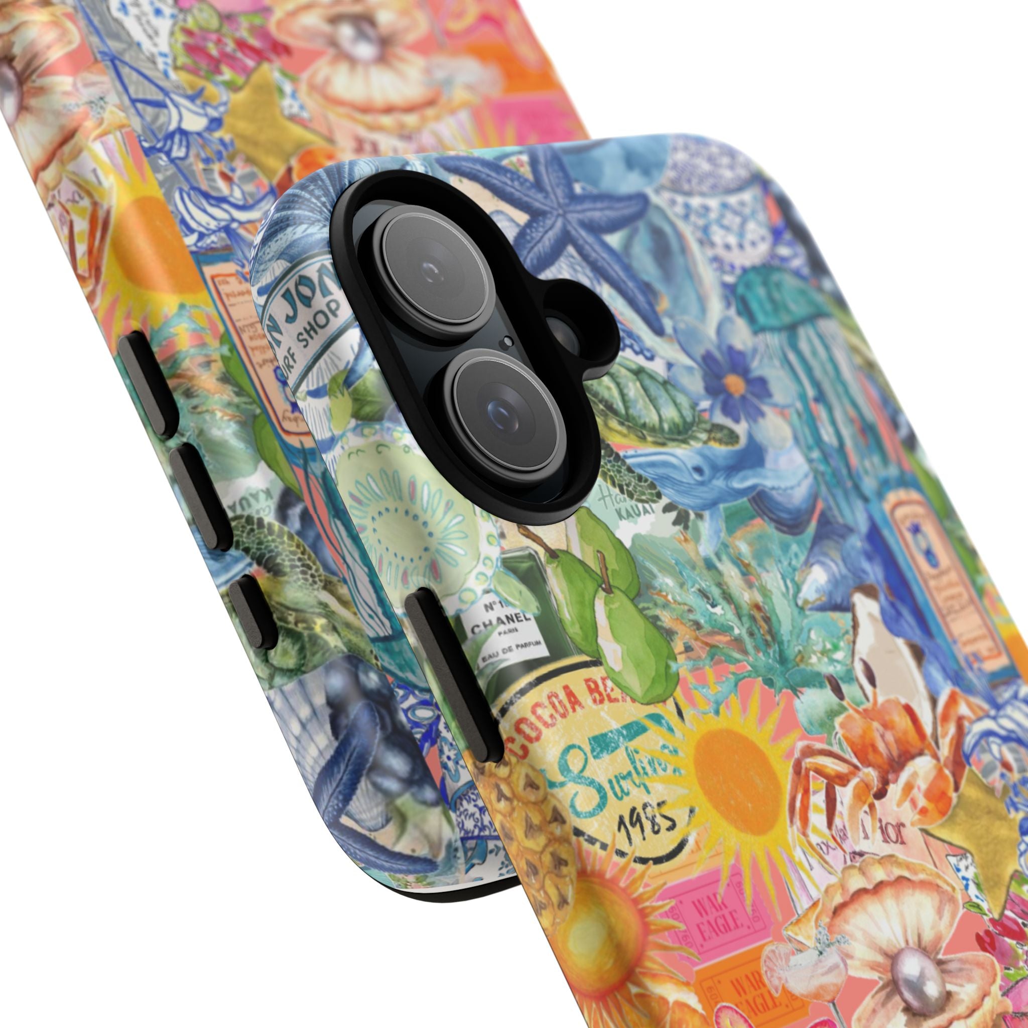 Colorful Collage Phone Case — Tropical Surf & Coastal Icons