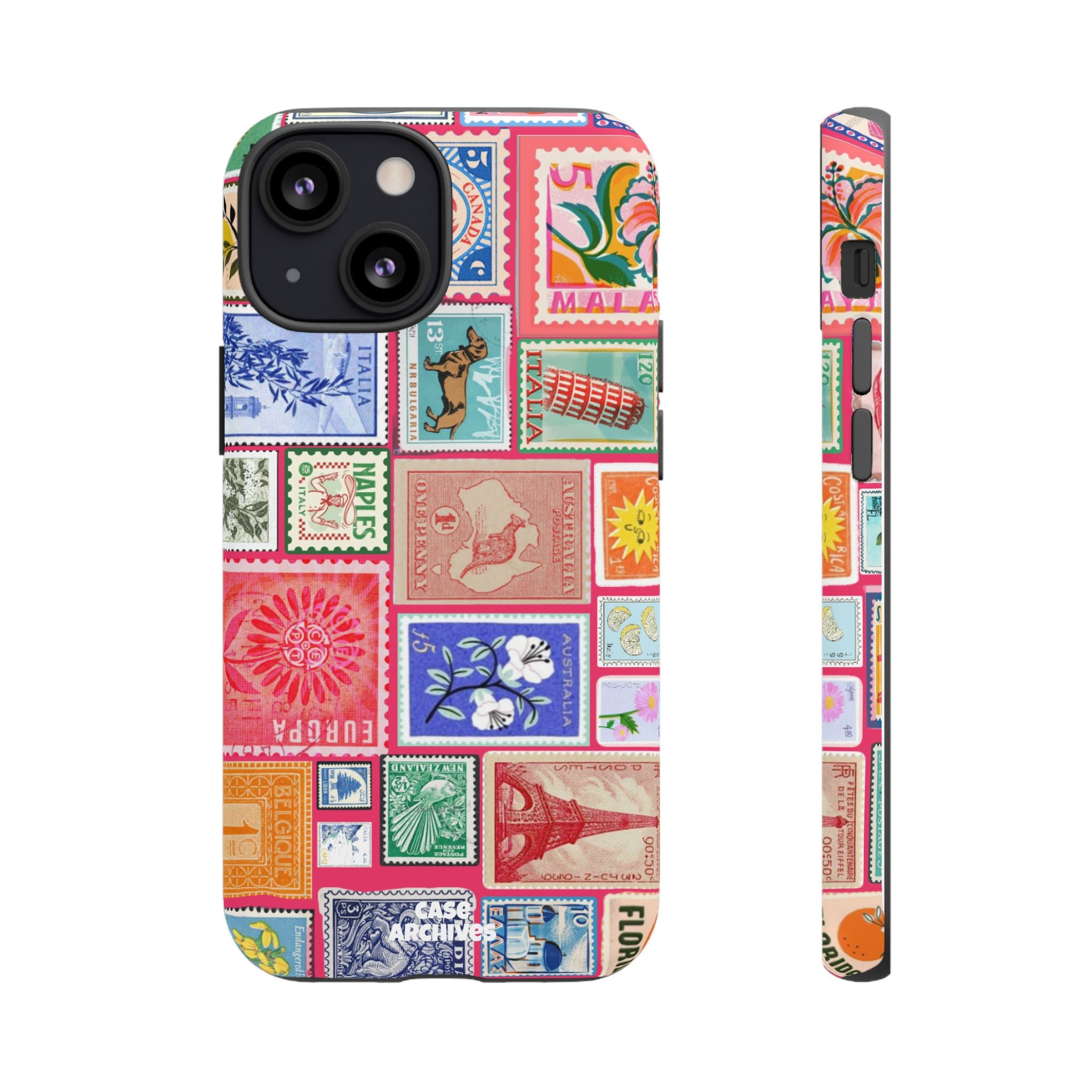 Vintage Stamp Collage Phone Case — Colorful Retro Postage Design