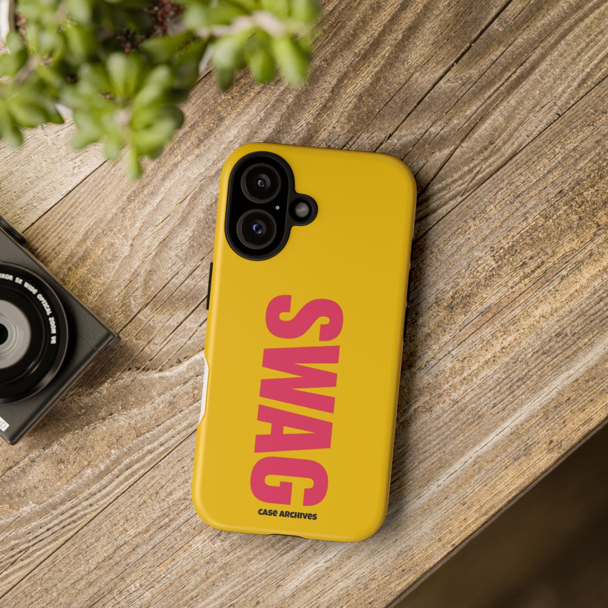 SWAG bold vertical text Phone Case | yellow pink typography
