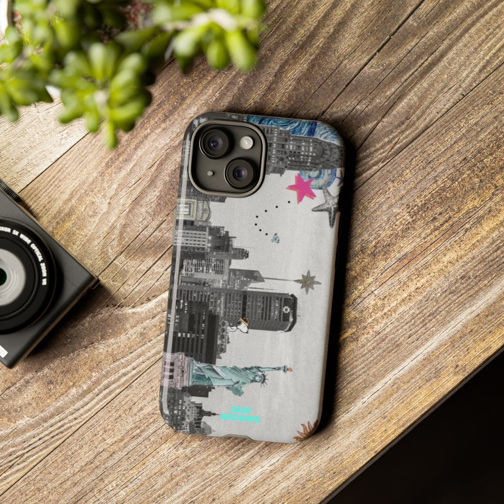 City Skyline Tough Phone Case – Statue of Liberty Urban Art Protective Cover