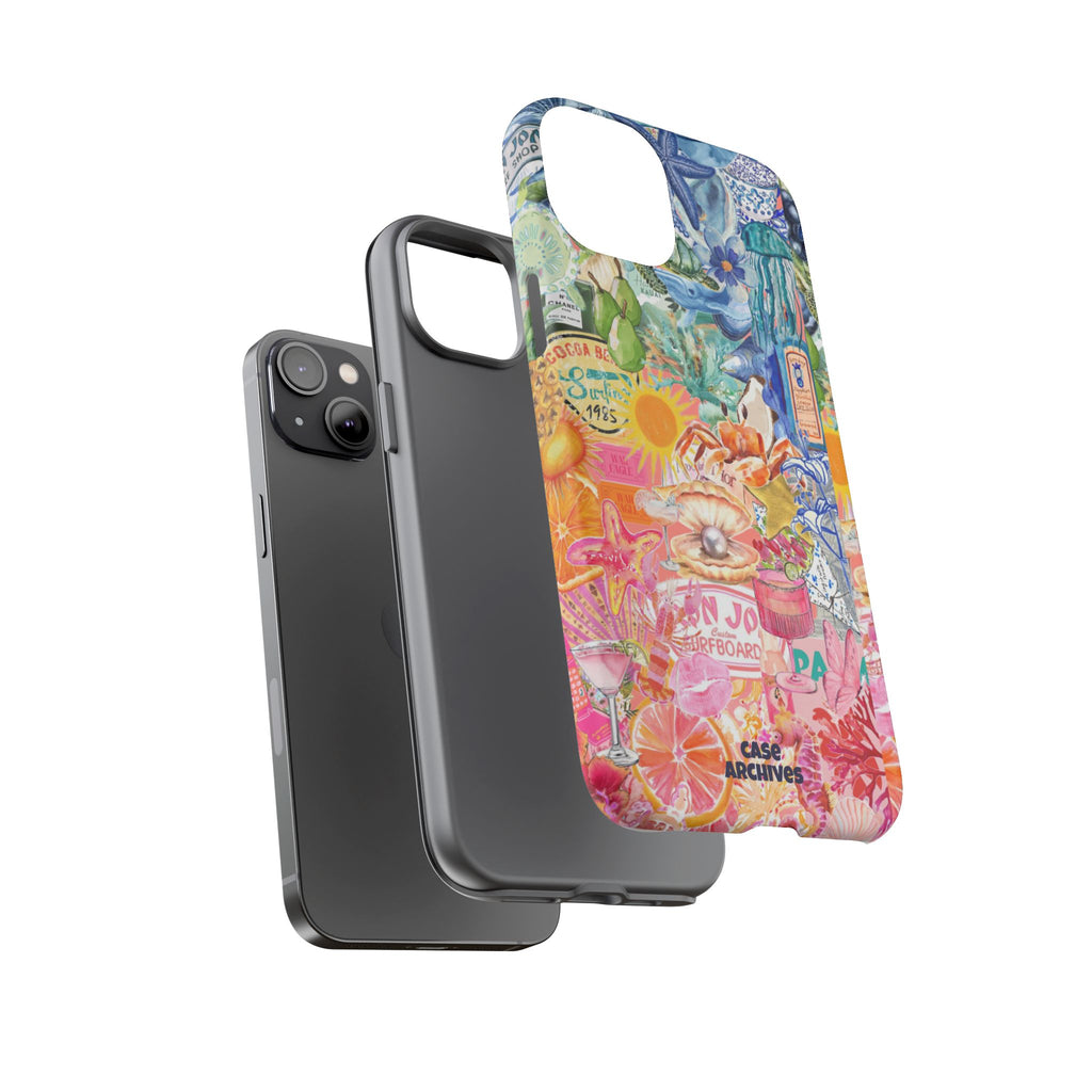 Colorful Collage Phone Case — Tropical Surf & Coastal Icons