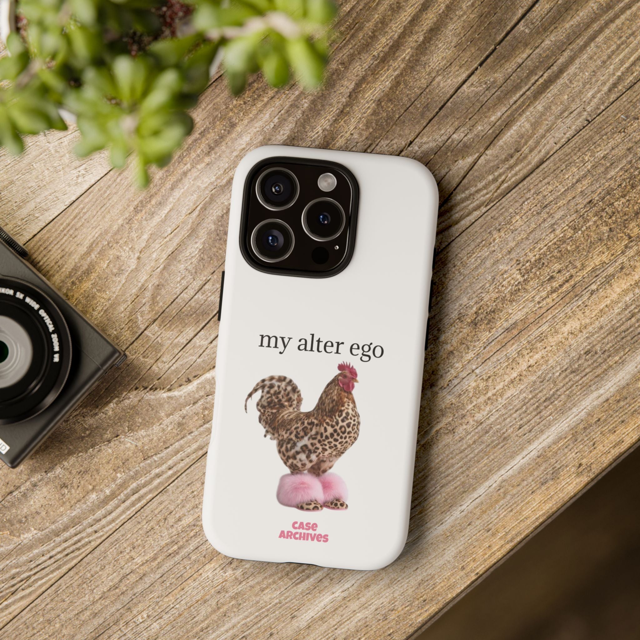 Chicken with style  'My Alter Ego' Tough Phone Case — Funny Leopard Print Rooster on Pink Slippers
