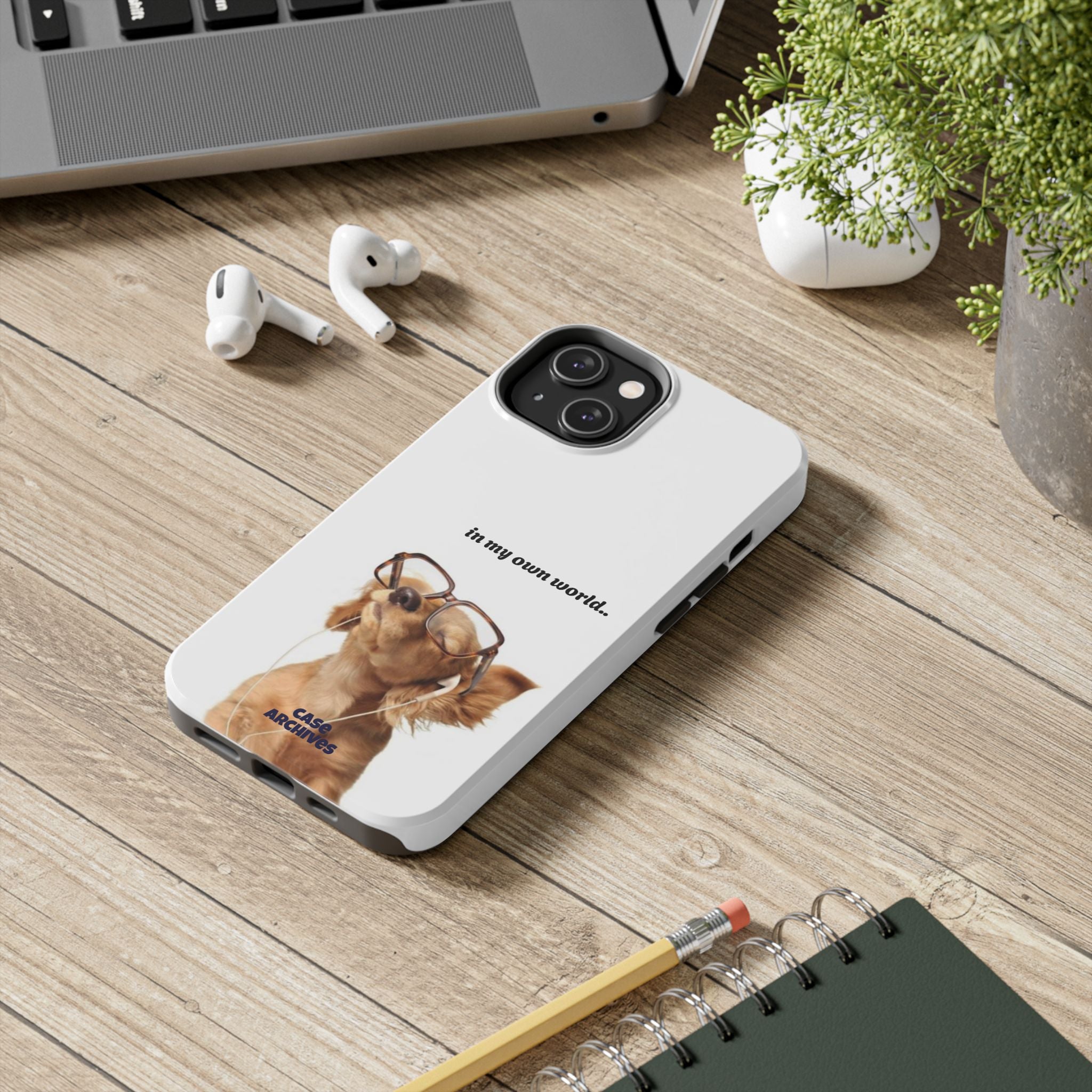 "In My Own World" Cute Dog Design, Durable Protective iPhone Case