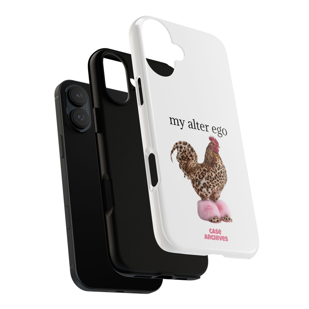 Chicken with style  'My Alter Ego' Tough Phone Case — Funny Leopard Print Rooster on Pink Slippers