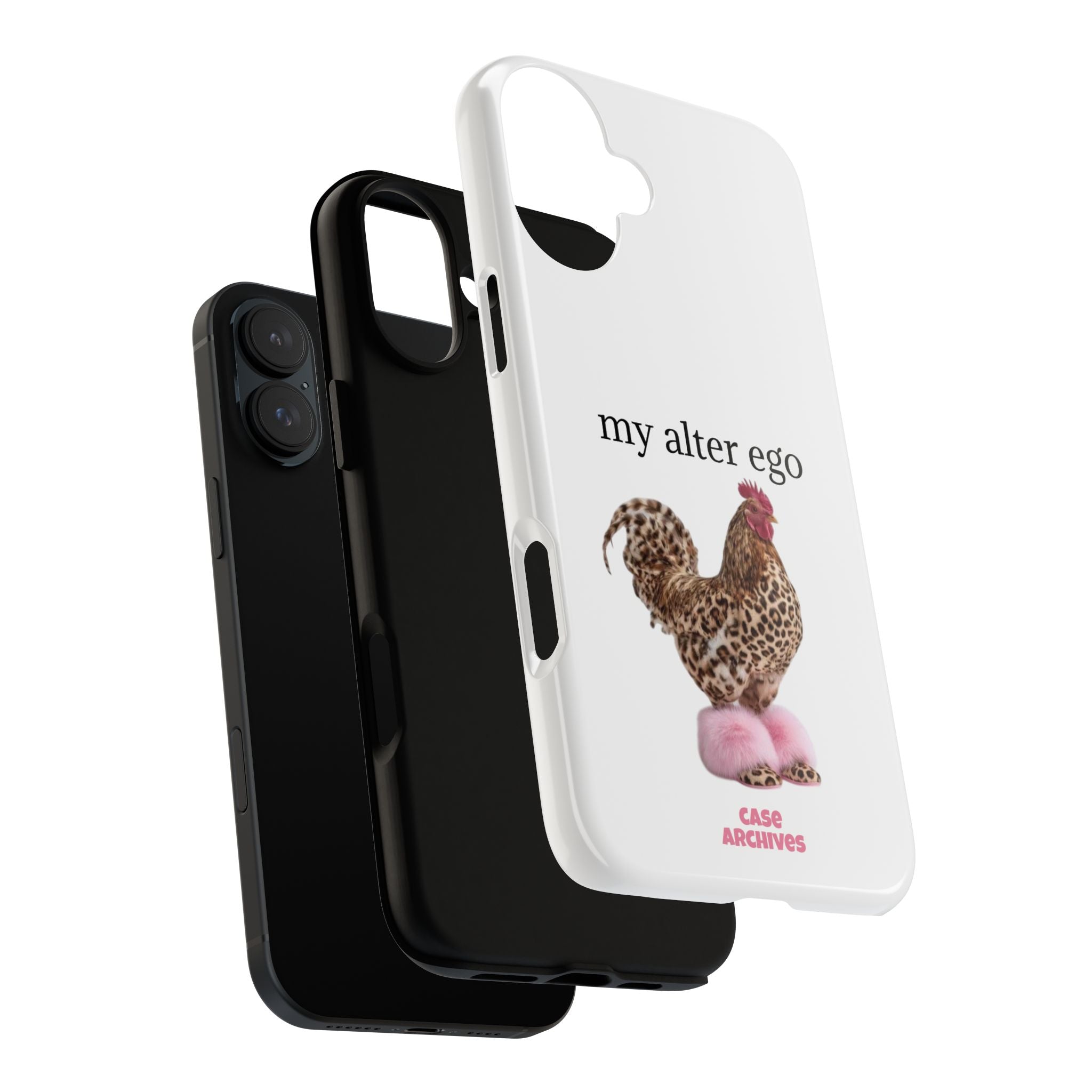 Chicken with style  'My Alter Ego' Tough Phone Case — Funny Leopard Print Rooster on Pink Slippers