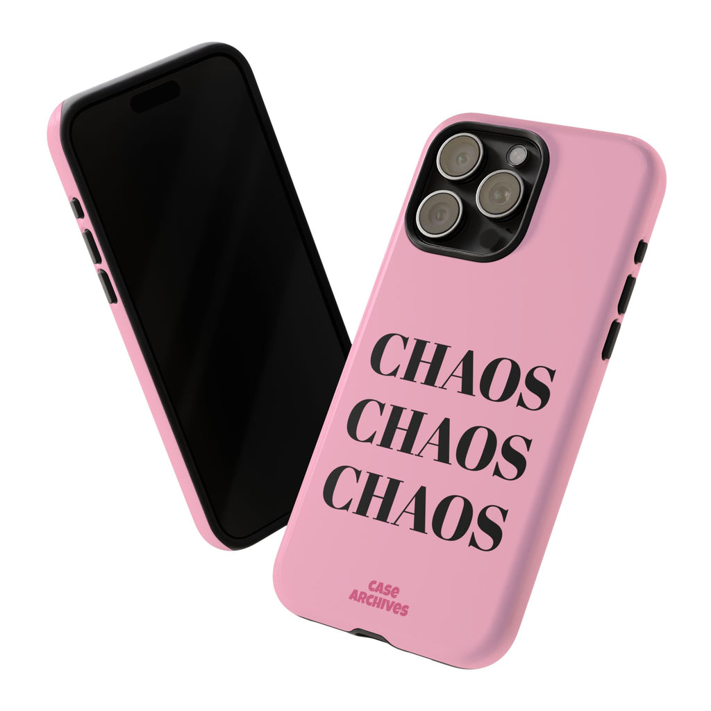 Pink "CHAOS" Phone Case — Bold Text Protective iPhone Cover