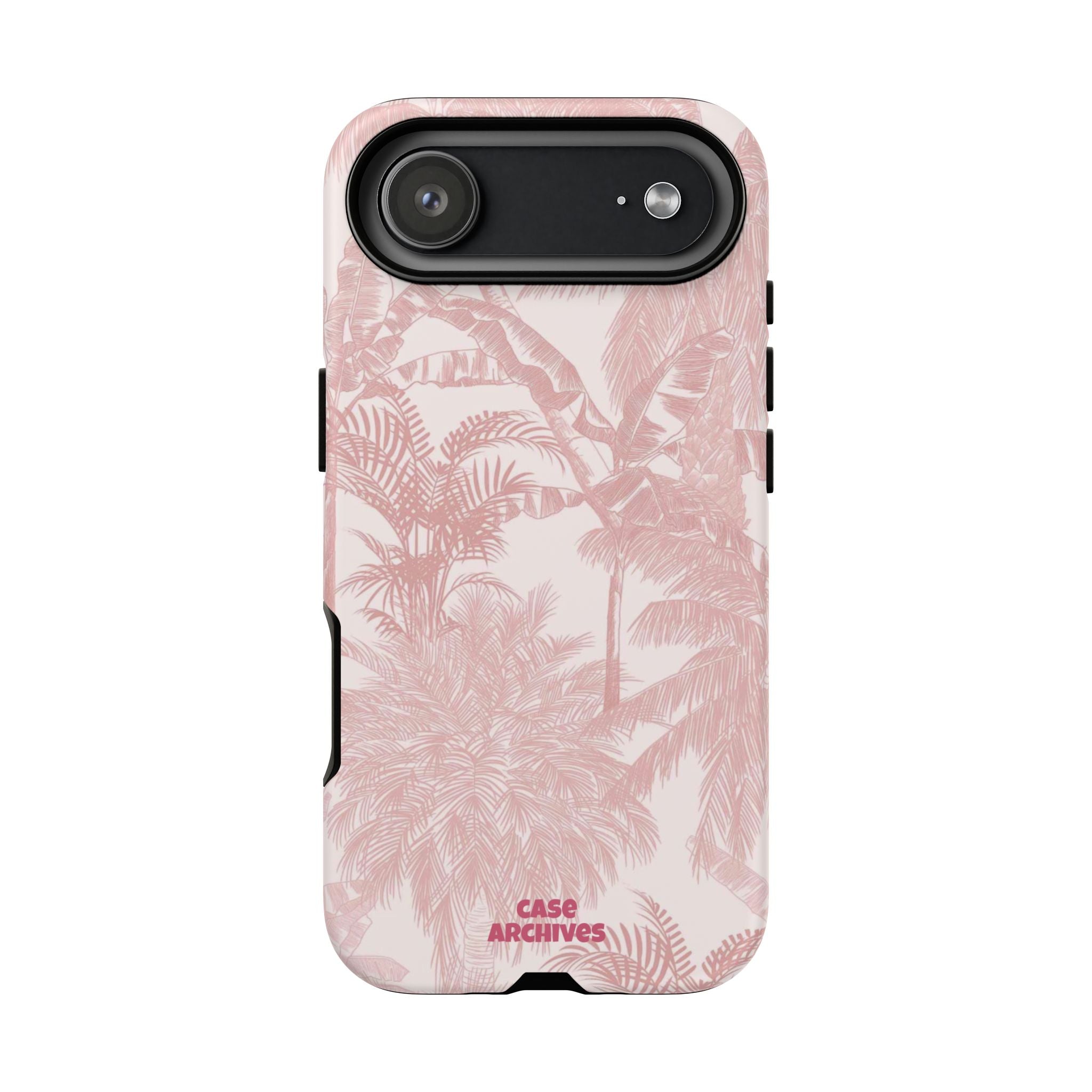 Pink Tropical Palm Tough Phone Case — Protective Floral iPhone Cover