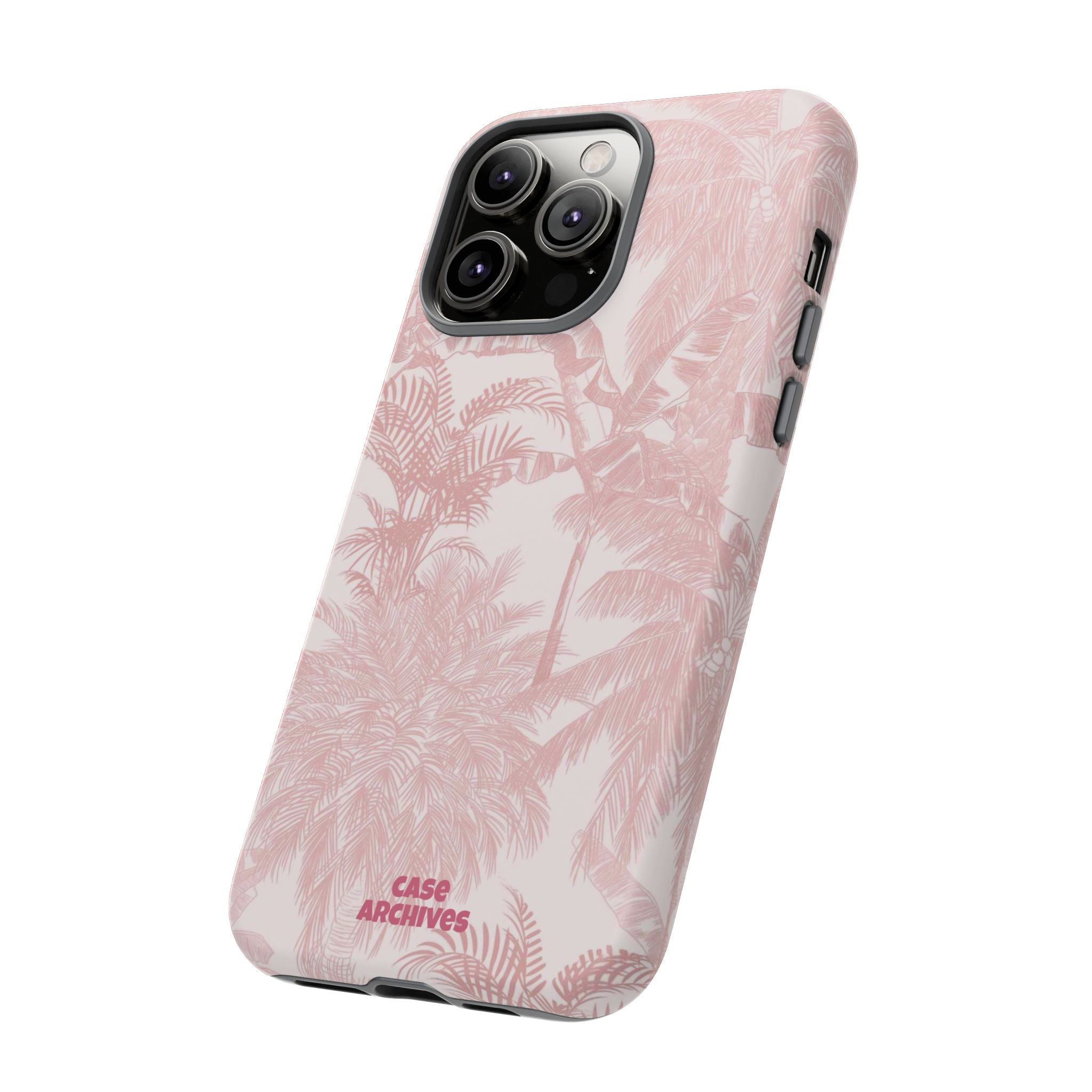 Pink Tropical Palm Tough Phone Case — Protective Floral iPhone Cover