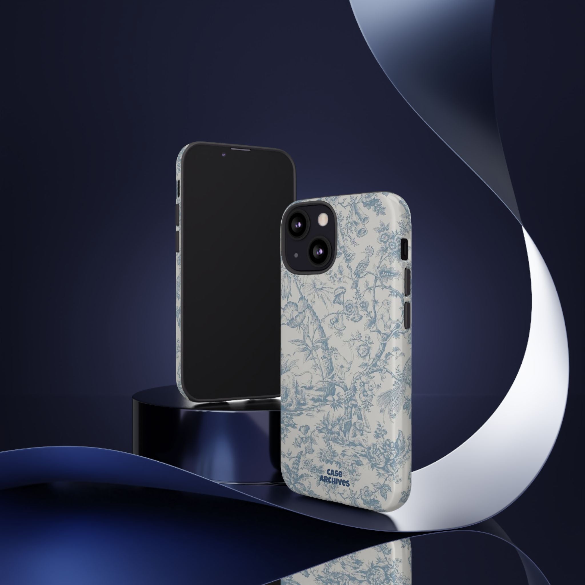 Toile Floral Tough Phone Case — Blue Vintage Botanical iPhone Protection