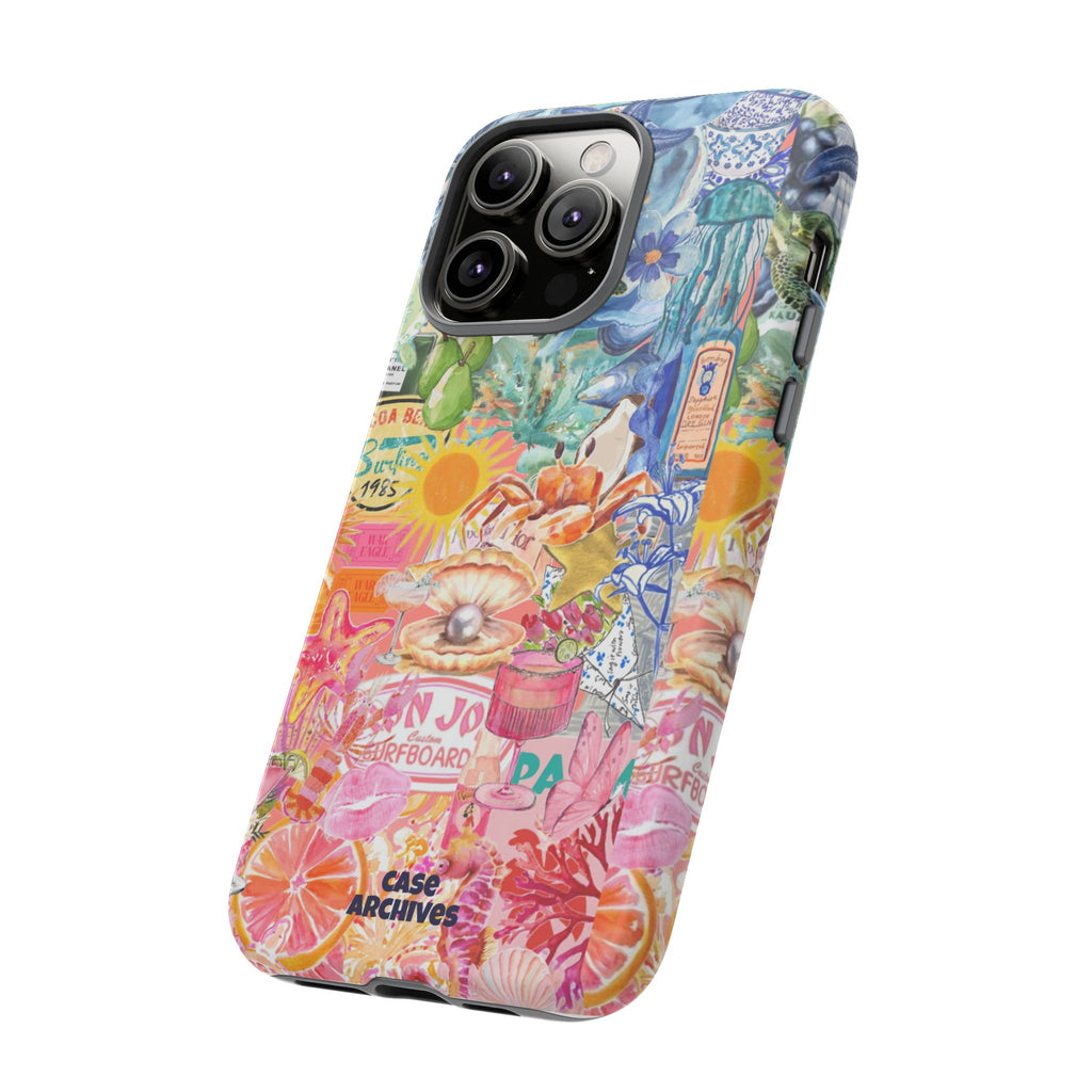 Colorful Collage Phone Case — Tropical Surf & Coastal Icons