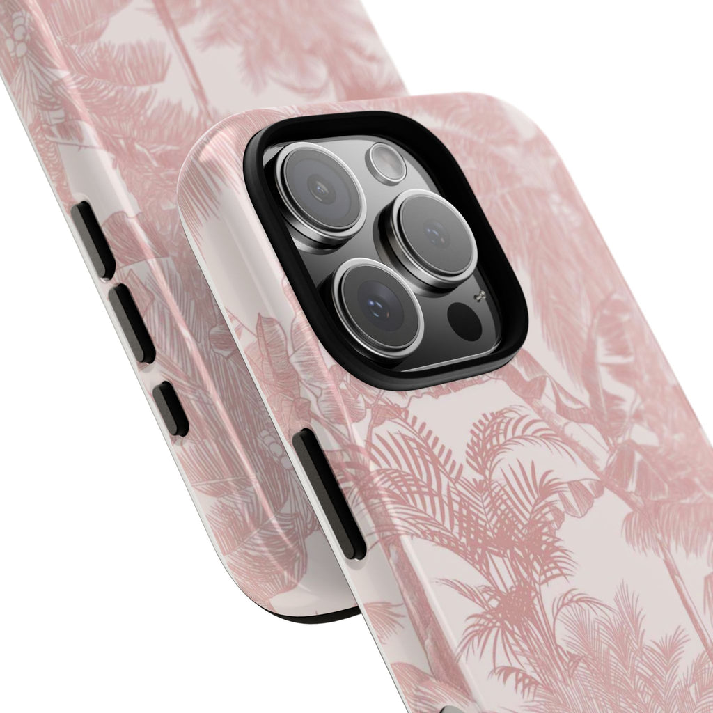 Pink Tropical Palm Tough Phone Case — Protective Floral iPhone Cover
