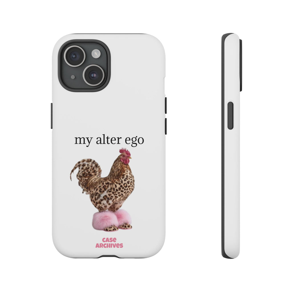Chicken with style  'My Alter Ego' Tough Phone Case — Funny Leopard Print Rooster on Pink Slippers