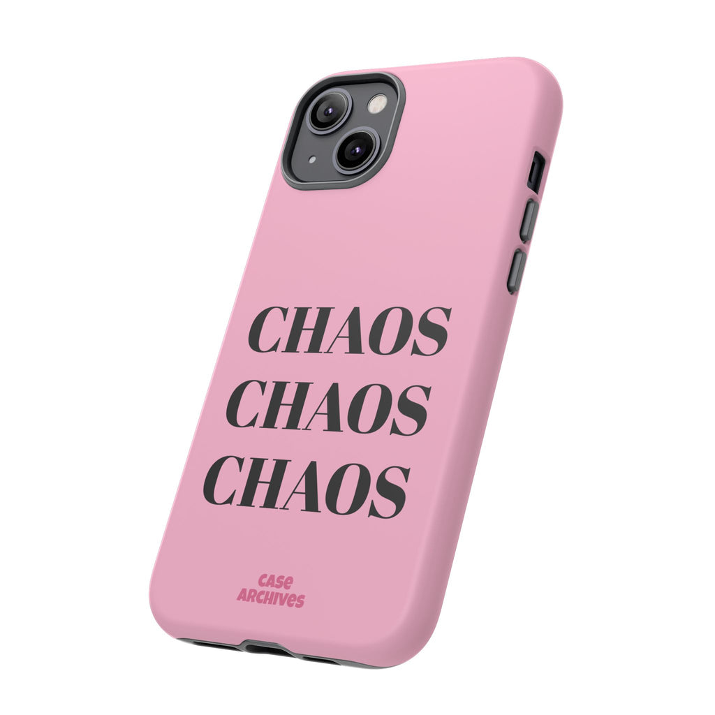 Pink "CHAOS" Phone Case — Bold Text Protective iPhone Cover