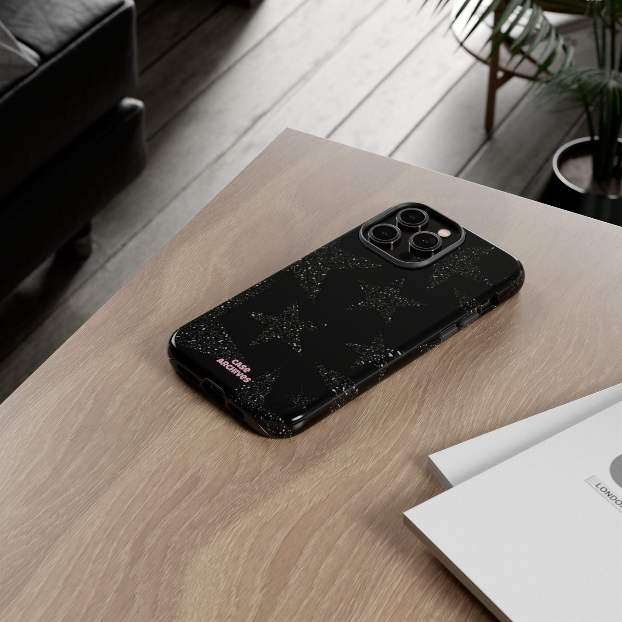Glitter Star Tough Case — Black Sparkle Phone Protection