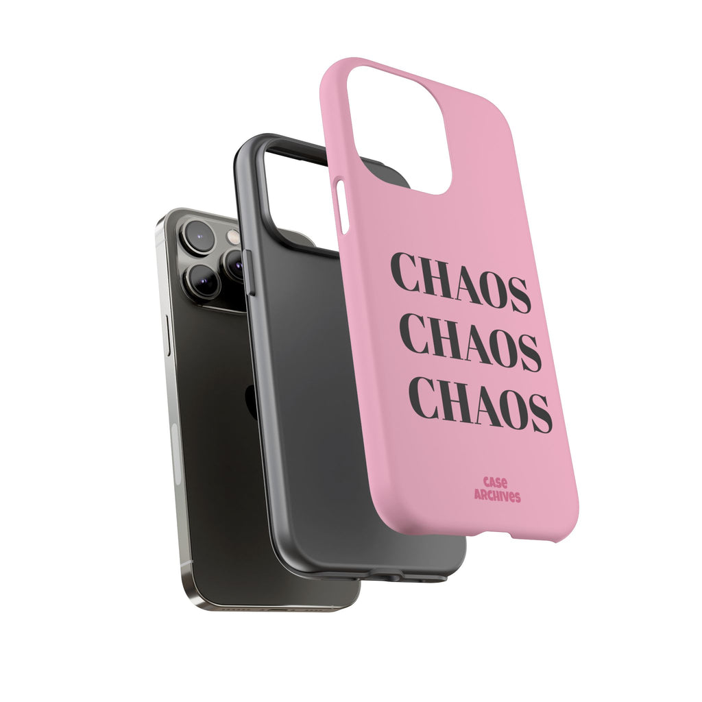 Pink "CHAOS" Phone Case — Bold Text Protective iPhone Cover