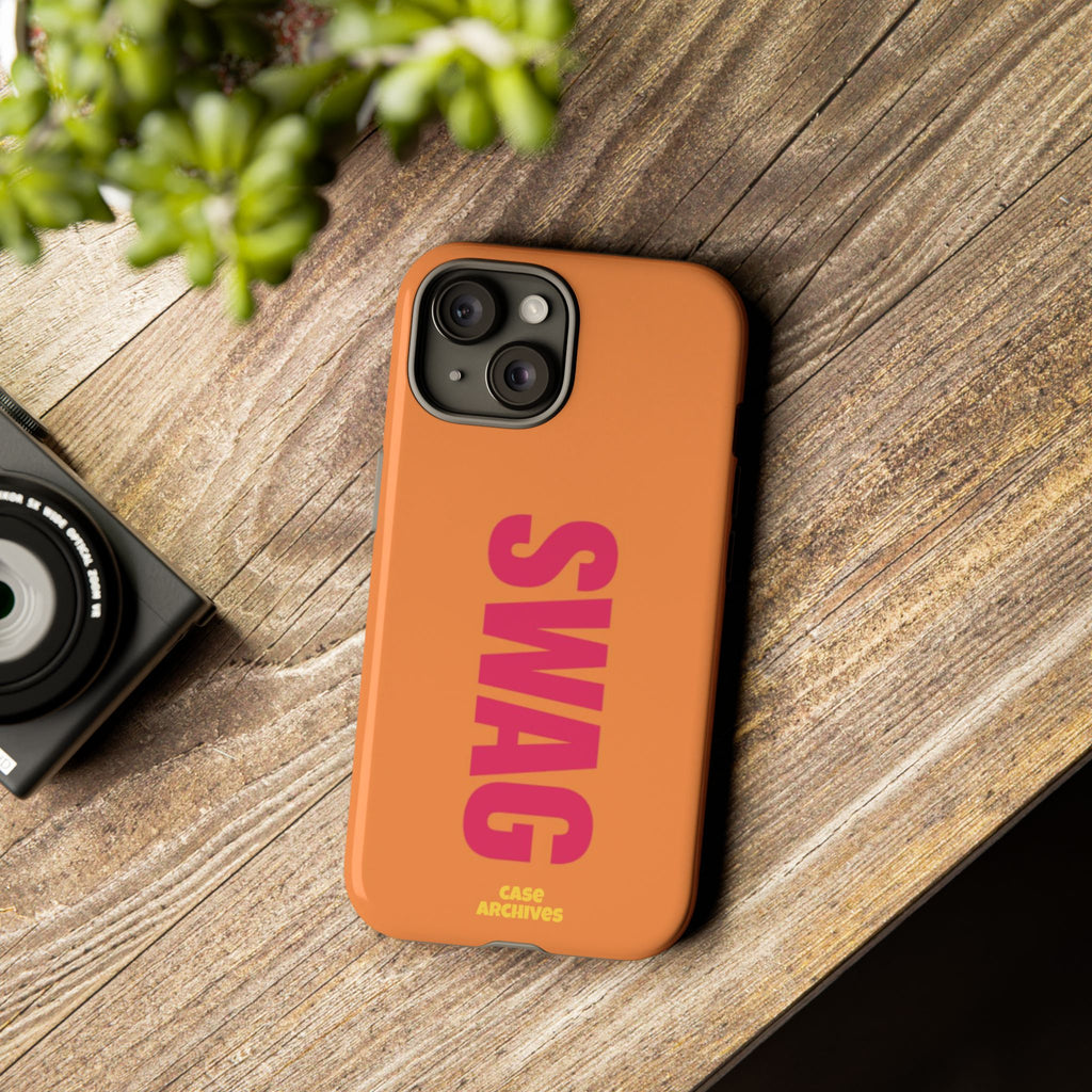 SWAG vertical text Tough Case | orange phone case, bold typography