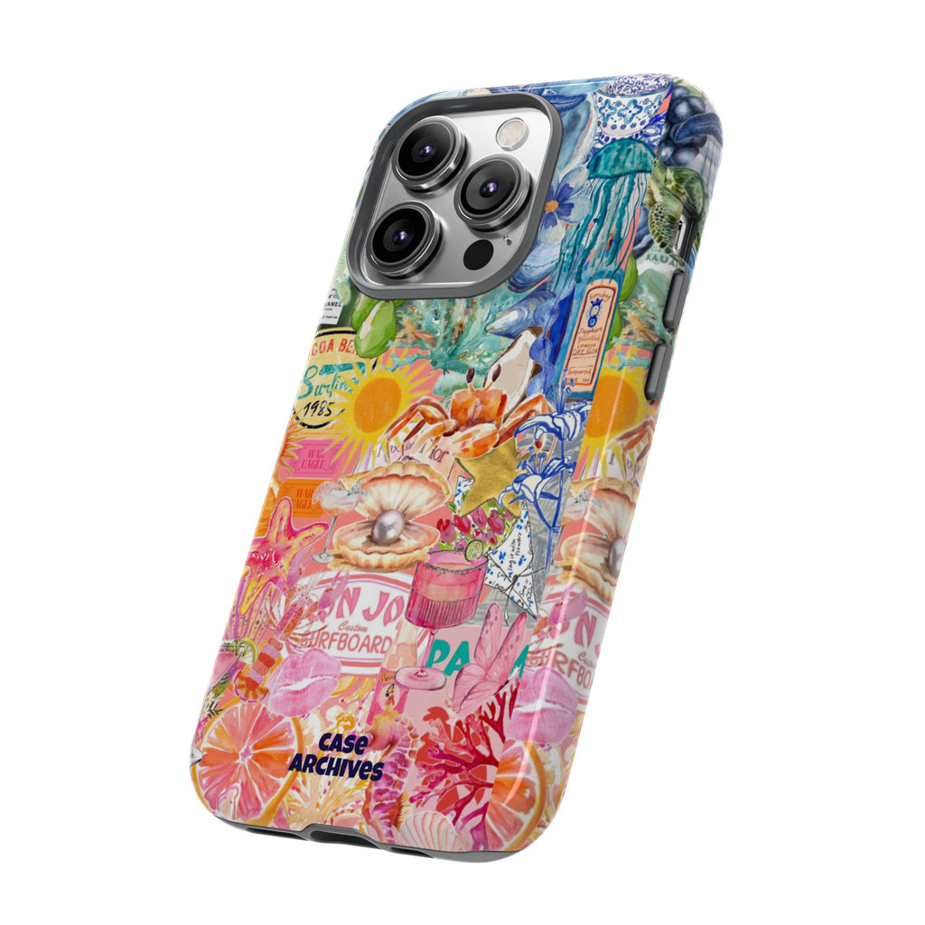 Colorful Collage Phone Case — Tropical Surf & Coastal Icons