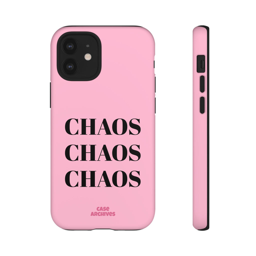 Pink "CHAOS" Phone Case — Bold Text Protective iPhone Cover