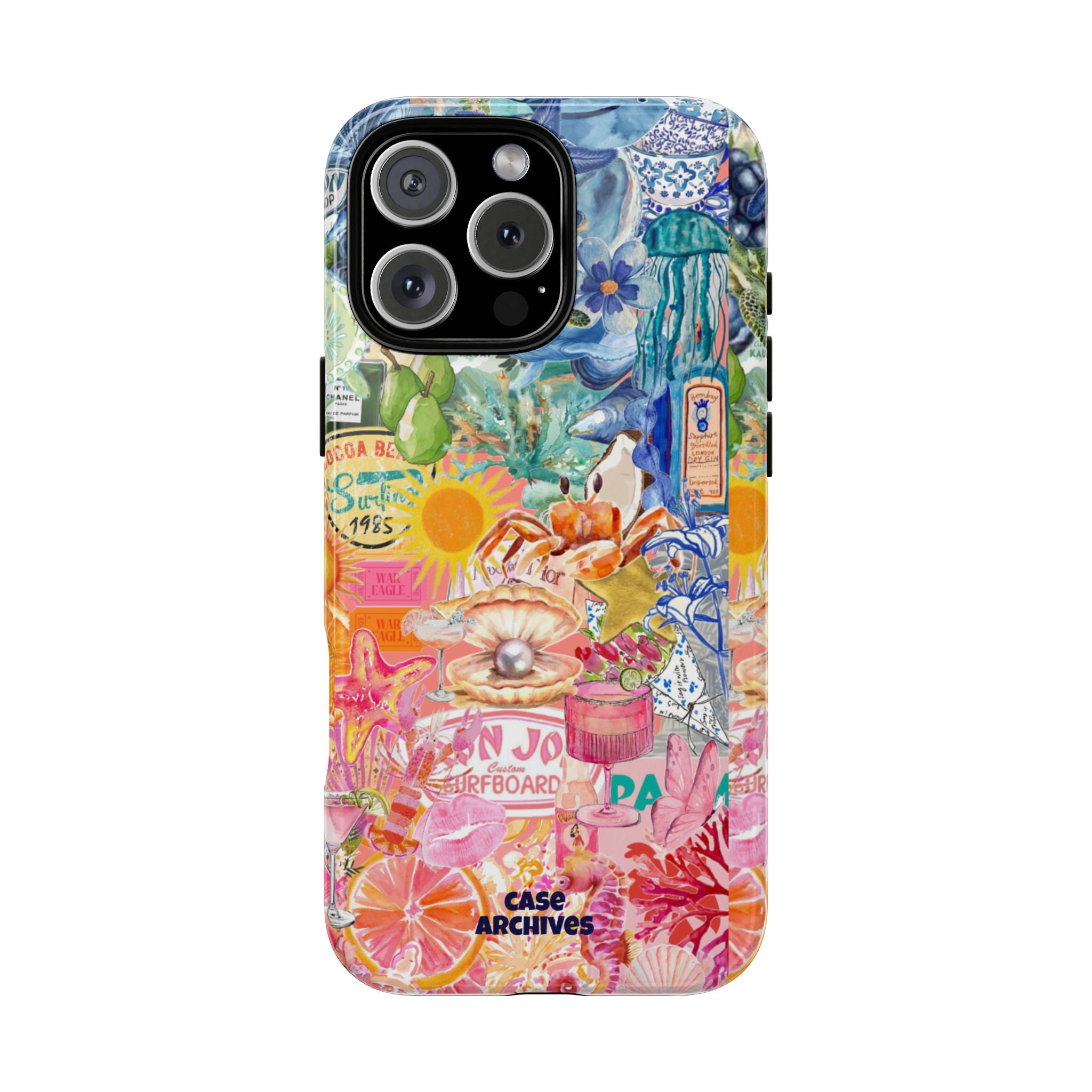 Colorful Collage Phone Case — Tropical Surf & Coastal Icons