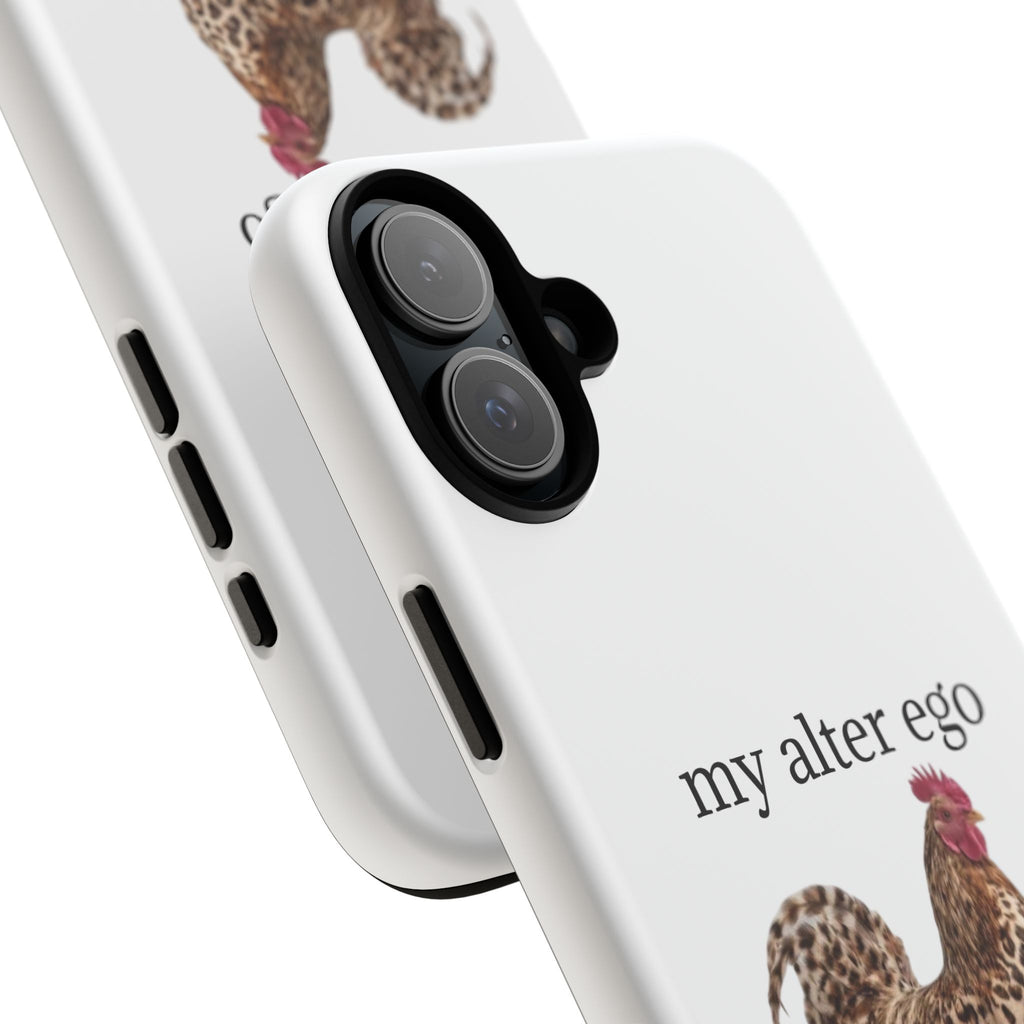 Chicken with style  'My Alter Ego' Tough Phone Case — Funny Leopard Print Rooster on Pink Slippers