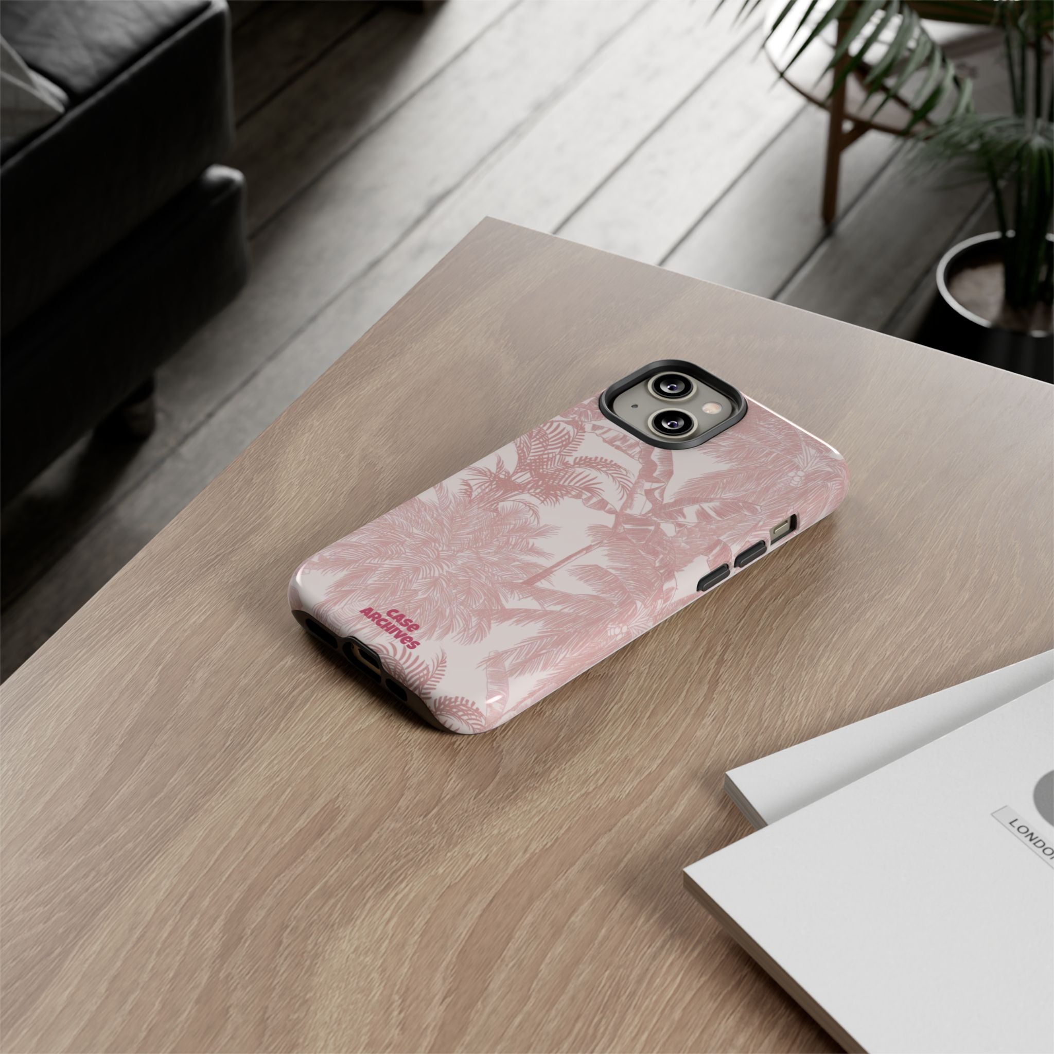 Pink Tropical Palm Tough Phone Case — Protective Floral iPhone Cover