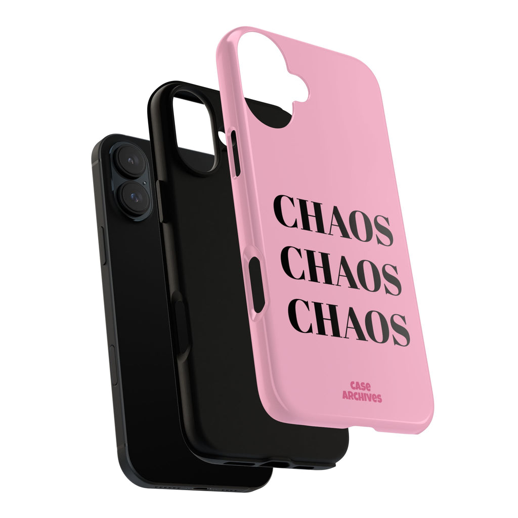 Pink "CHAOS" Phone Case — Bold Text Protective iPhone Cover