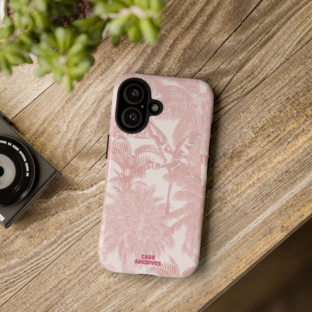 Pink Tropical Palm Tough Phone Case — Protective Floral iPhone Cover