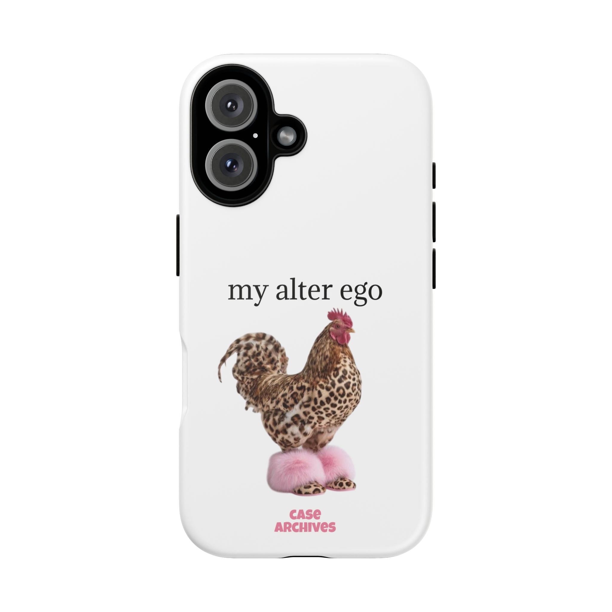 Chicken with style  'My Alter Ego' Tough Phone Case — Funny Leopard Print Rooster on Pink Slippers