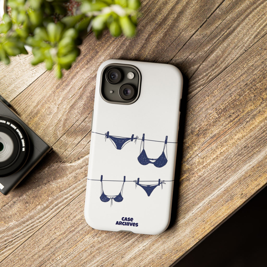 Phone Case — Blue swimsuit Clothesline Illustration Protective Cover