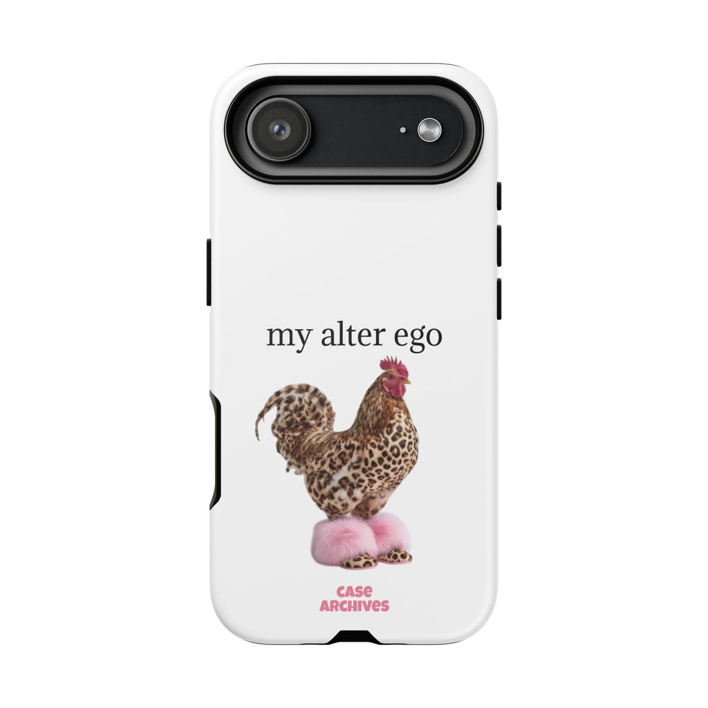Chicken with style  'My Alter Ego' Tough Phone Case — Funny Leopard Print Rooster on Pink Slippers