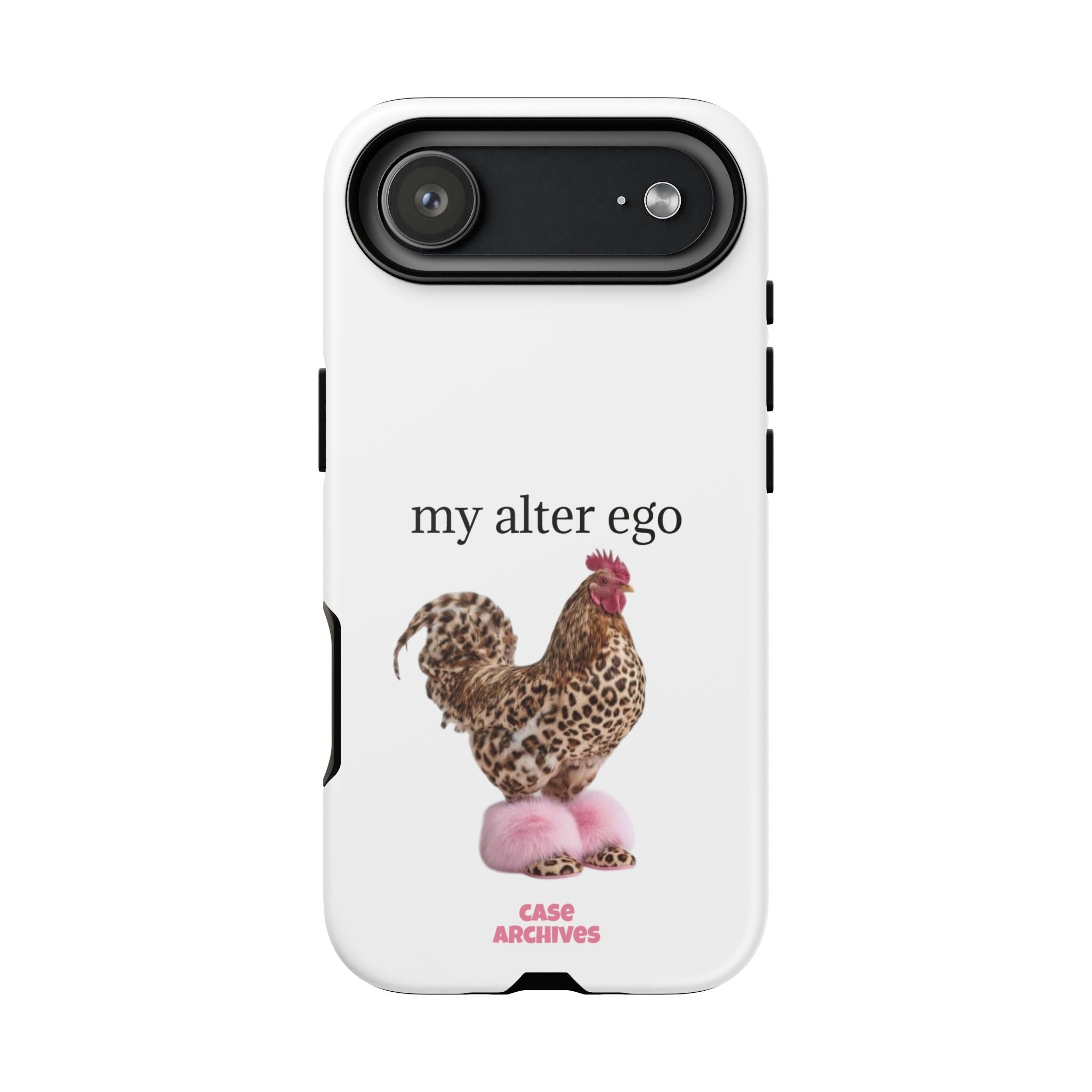 Chicken with style  'My Alter Ego' Tough Phone Case — Funny Leopard Print Rooster on Pink Slippers
