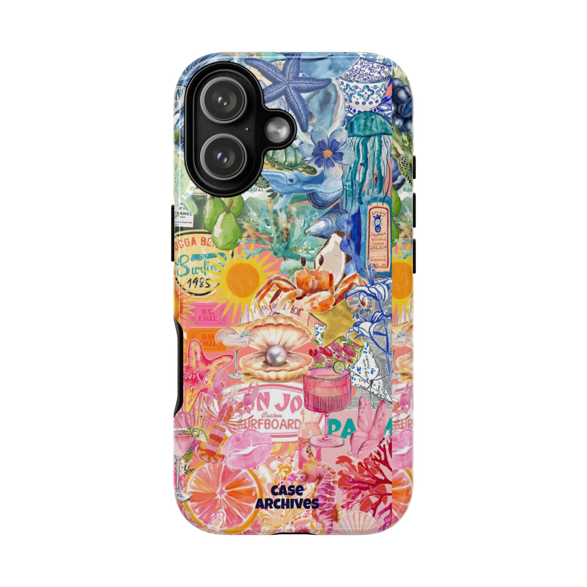 Colorful Collage Phone Case — Tropical Surf & Coastal Icons
