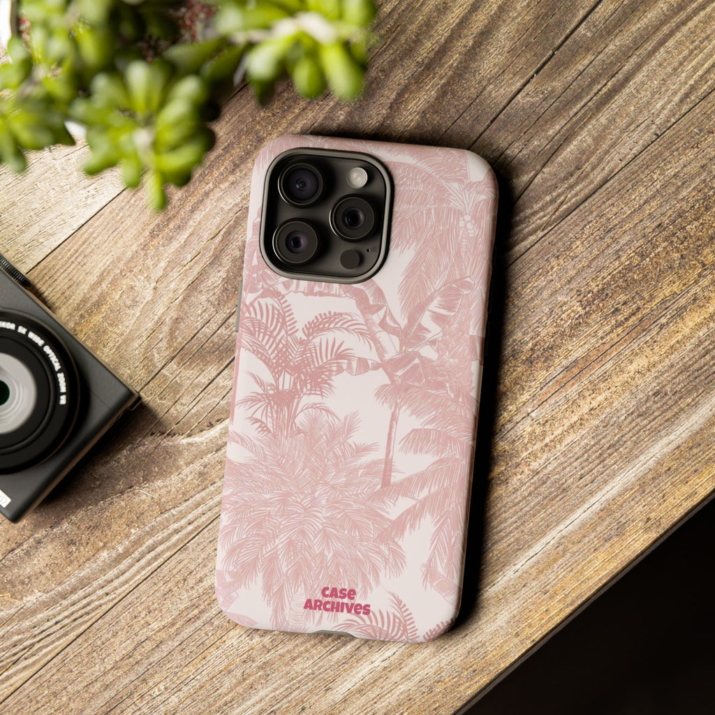 Pink Tropical Palm Tough Phone Case — Protective Floral iPhone Cover