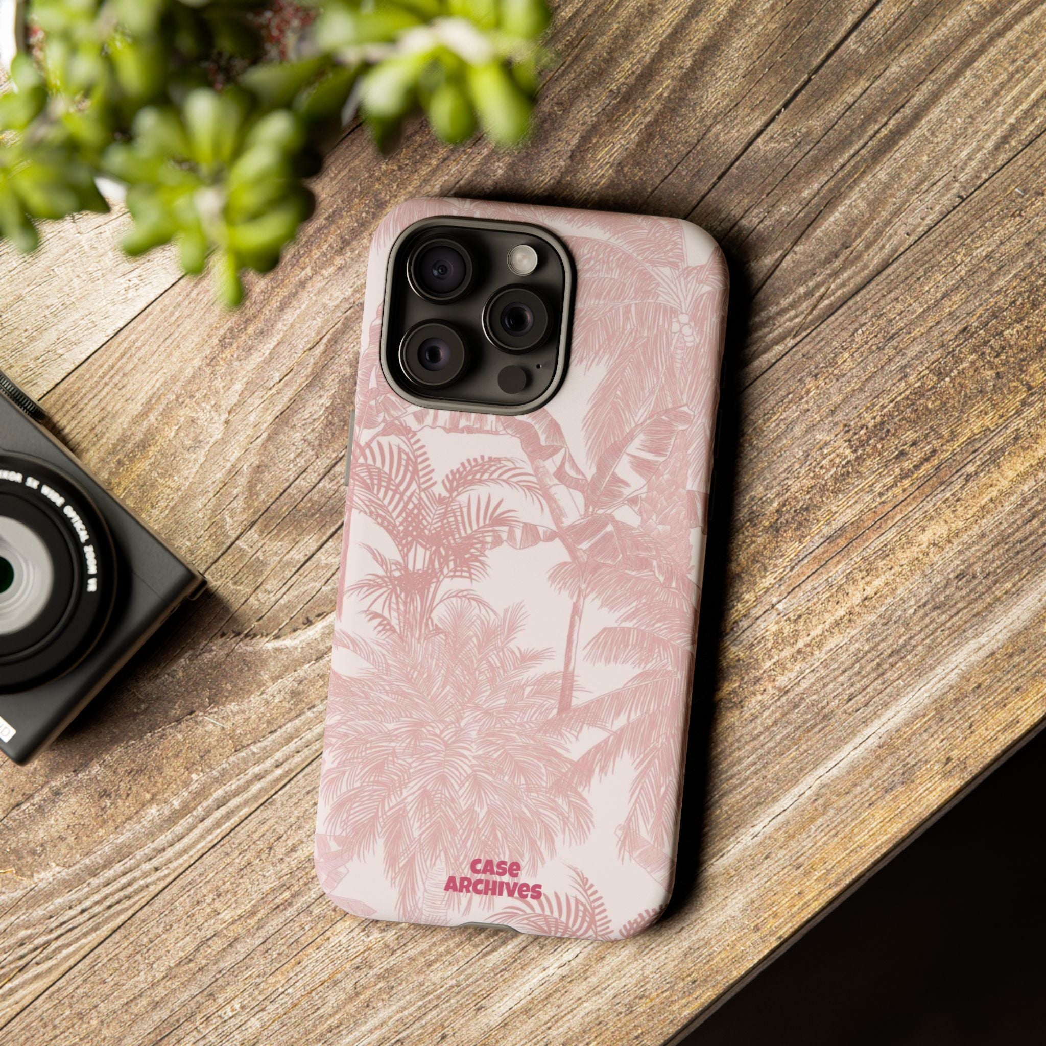Pink Tropical Palm Tough Phone Case — Protective Floral iPhone Cover