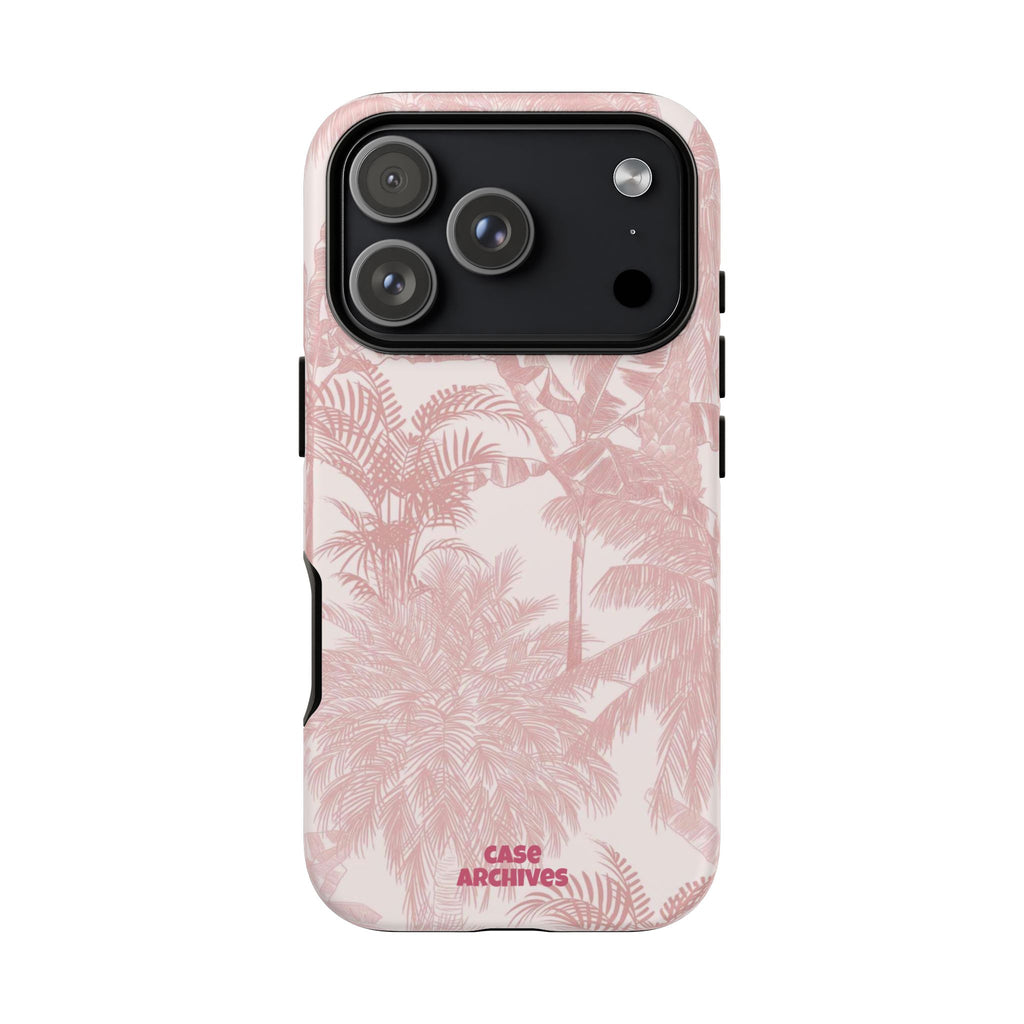 Pink Tropical Palm Tough Phone Case — Protective Floral iPhone Cover