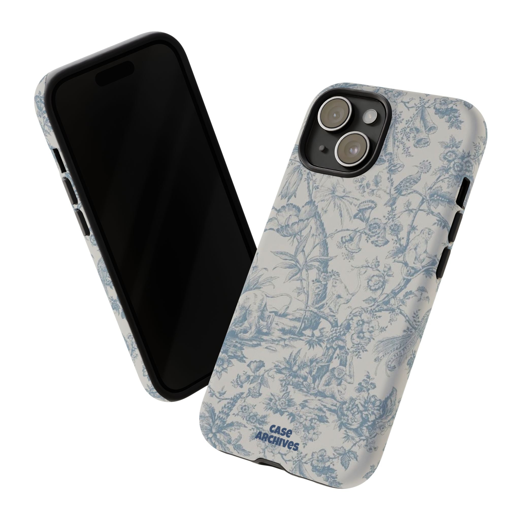 Toile Floral Tough Phone Case — Blue Vintage Botanical iPhone Protection