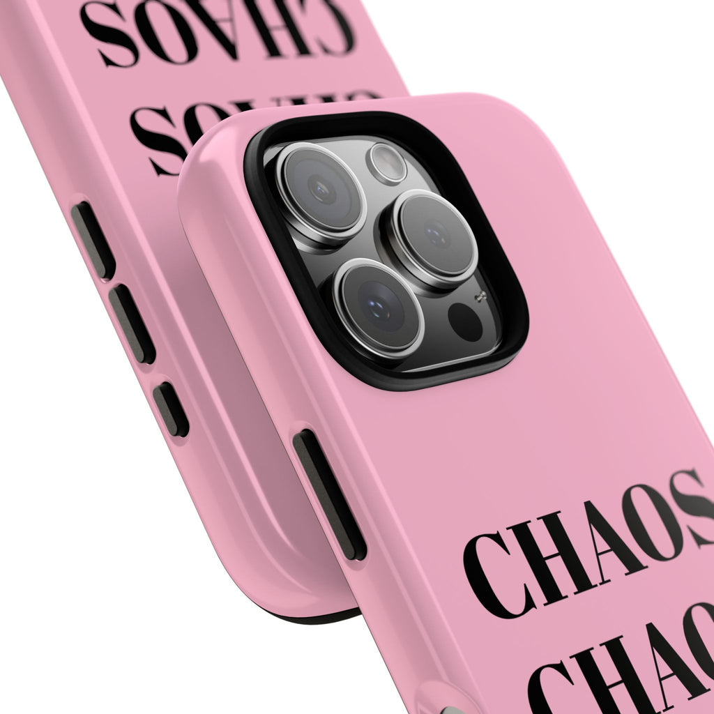 Pink "CHAOS" Phone Case — Bold Text Protective iPhone Cover