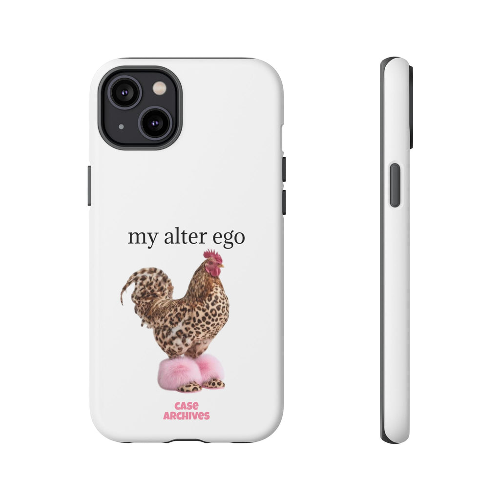 Chicken with style  'My Alter Ego' Tough Phone Case — Funny Leopard Print Rooster on Pink Slippers