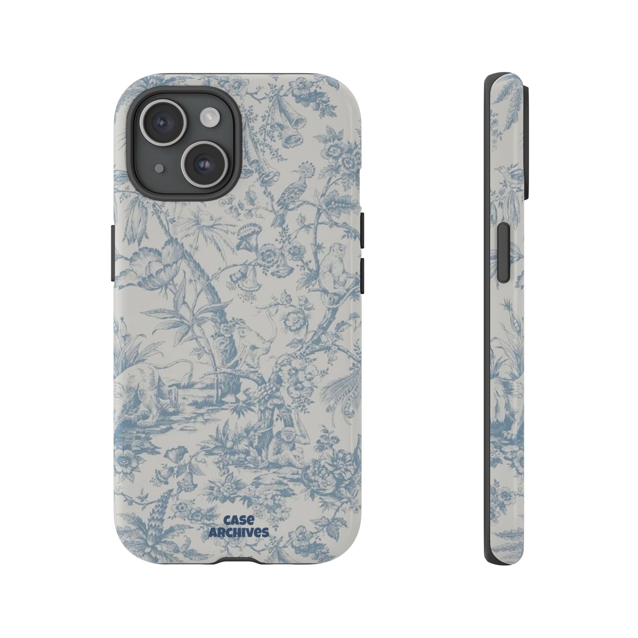 Toile Floral Tough Phone Case — Blue Vintage Botanical iPhone Protection