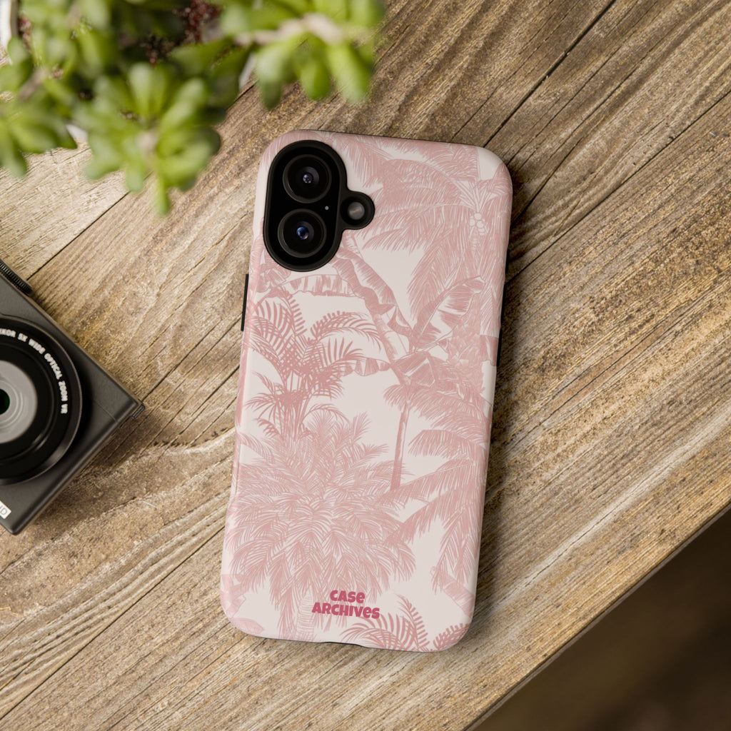 Pink Tropical Palm Tough Phone Case — Protective Floral iPhone Cover