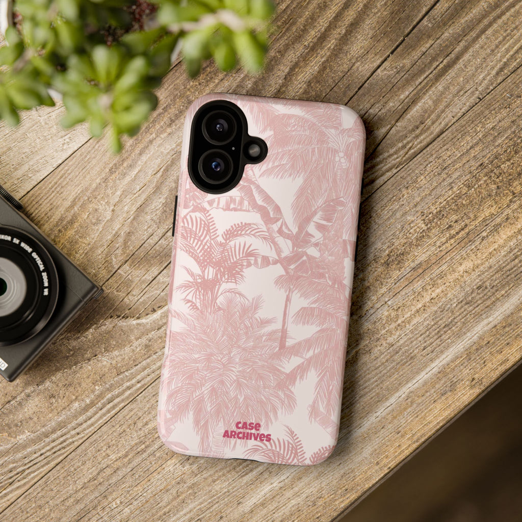 Pink Tropical Palm Tough Phone Case — Protective Floral iPhone Cover